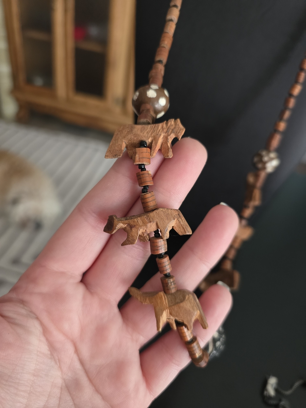 Carved Wood Animal Pendant Bead Necklace in Brown - Picture 5 of 6